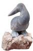 L'oiseau bleu. sculpture albtre bleu sur socle en albtre blanc brut